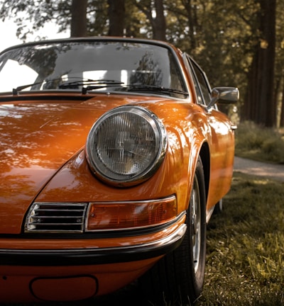 orange car on green grass field during daytime