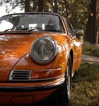 orange car on green grass field during daytime